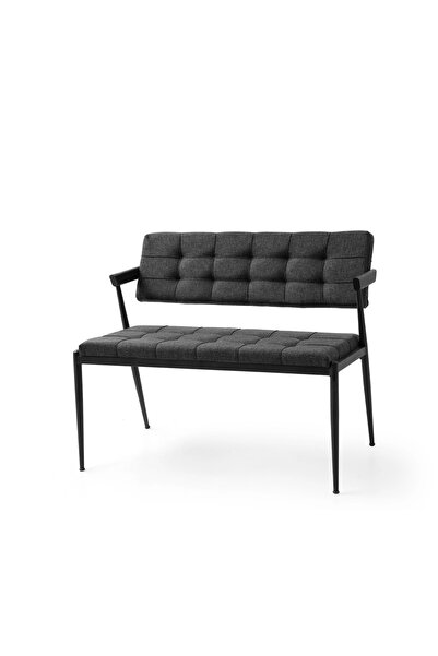 Evistro Sırtlı Bench Puf Metal Ayaklı Keten Kumaş 40x95cm