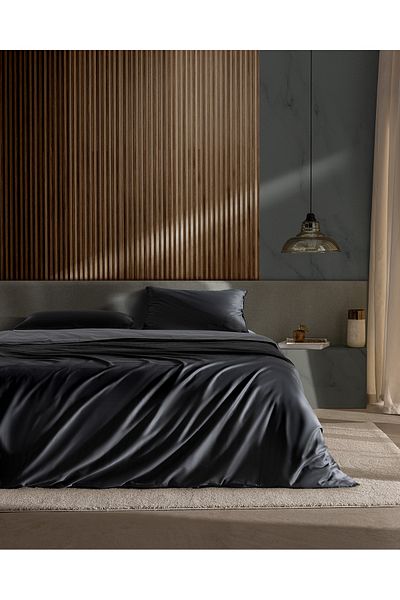 Madame Coco Vachel Double Satin Duvet Cover - 100% Cotton Printed, Anthracite