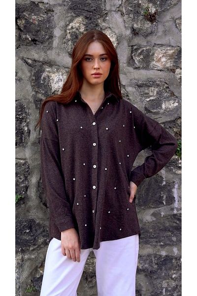 Hatun Atila Плетена риза HatunAtila с бродерия и диаманти, голям размер, 8699
