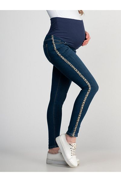 BUSA Pregnant Stretchy Abdominal Banded Waist Adjustable Skinny Jeans Blue