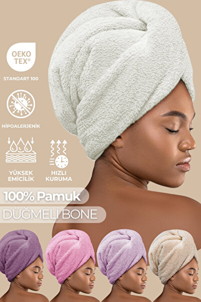 Miss Paris Home Düğme Lastikli Saç Havlusu, Saç Bonesi, Makyaj Bonesi, Yüz Ba...