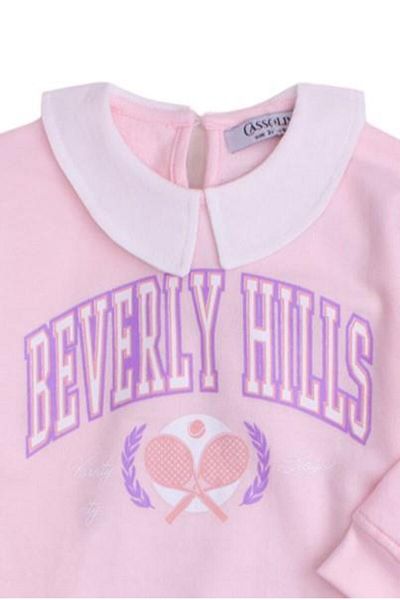 Chicsy Baby Stylish Collar Detailed Text Printed Oversize Top and Bottom Baby Kids Tracksuit Set