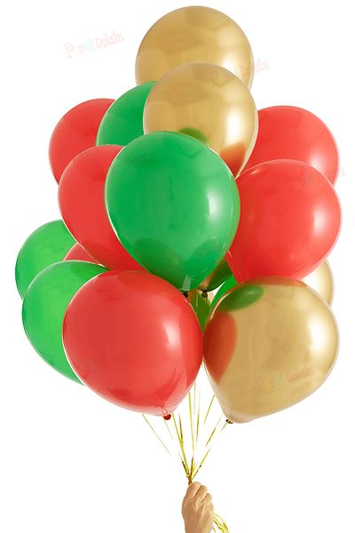 Parti dolabı Set of 12 Green Red Gold Metallic Christmas Balloons - Christmas Venue Decorated