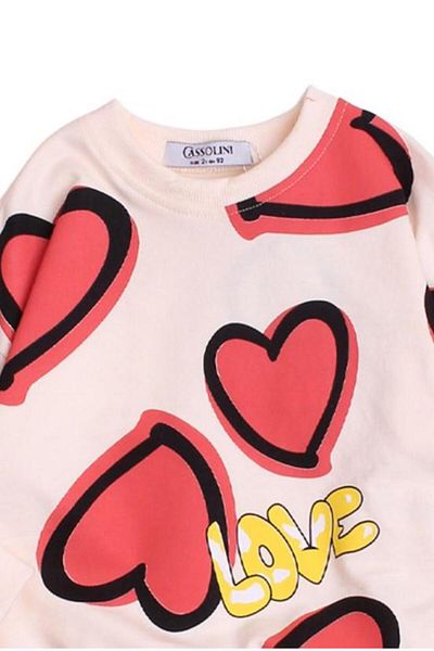 Chicsy Baby Sweet Heart Patterned Oversize Top and Bottom Baby Kids Tracksuit Set