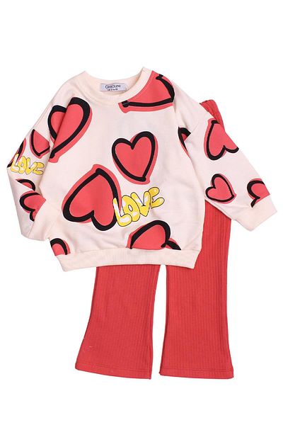 Chicsy Baby Sweet Heart Patterned Oversize Top and Bottom Baby Kids Tracksuit Set