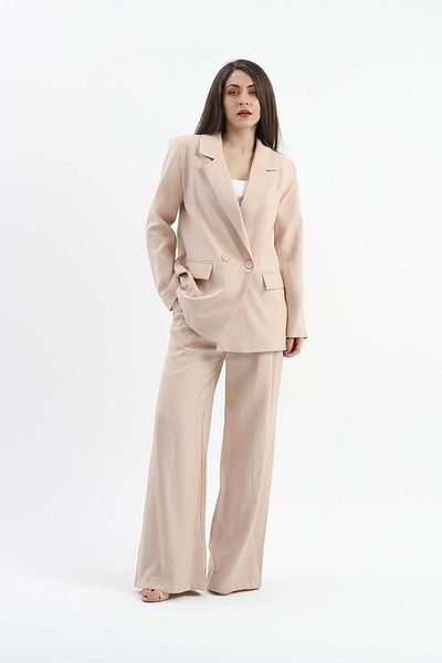 VAPUR TEKSTİL Shiny Linen Blazer Jacket - Double Breasted Collar, Stone