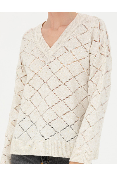 Pierre Cardin Krem Comfort Fit V Yaka Kazak 50280228-VR071