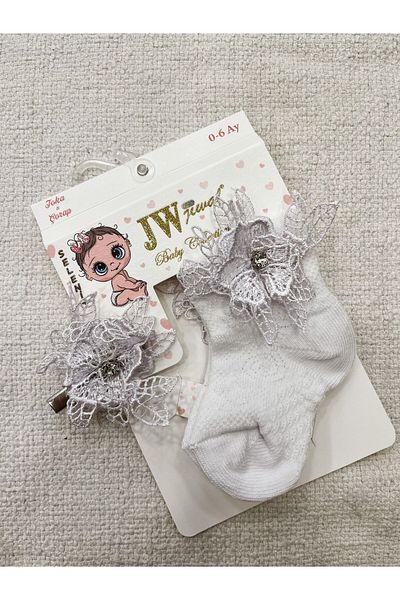 PARK BEBE Lacy Baby Girl Socks and Patterned Buckle Set