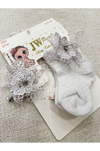 PARK BEBE Lacy Baby Girl Socks and Patterned Buckle Set