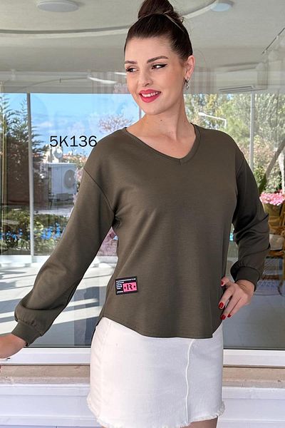 İnce Topuk V-Neck Modal Fabric Sweatshirt 5K136