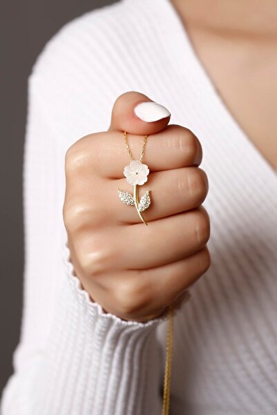 SARIASLAN 14 Ayar Altın Suyu Manolya Çiçeği Kolyesi 925 Ayar Gümüş