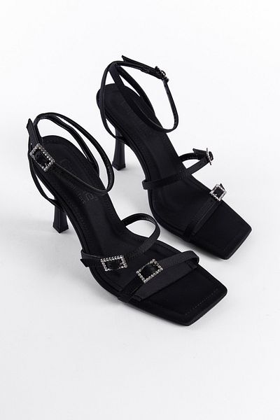 Capone Outfitters Damensandalen mit hohem Absatz und stumpfer Spitze und Strassschnalle