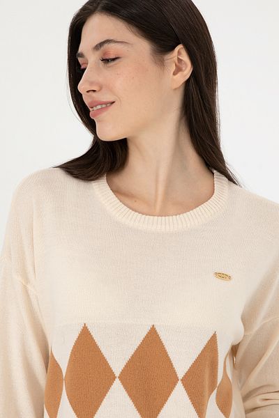U.S. Polo Assn. Pulover de damă crem cu decolteu 50291623 -vr071