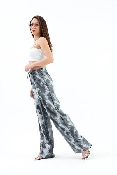 VAPUR TEKSTİL Shiny Tie-Dye Patterned Elastic Waist Fabric Trousers - Anthracite