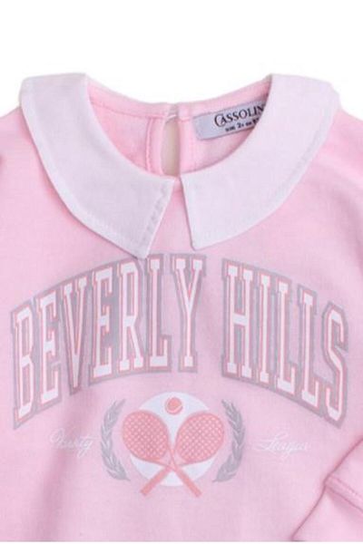 Chicsy Baby Stylish Collar Detailed Text Printed Oversize Top and Bottom Baby Kids Tracksuit Set