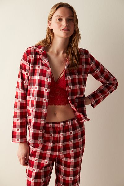 Penti Checkered Red Shirt Red Pants Pajama Set