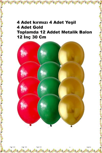 Parti dolabı Set of 12 Green Red Gold Metallic Christmas Balloons - Christmas Venue Decorated
