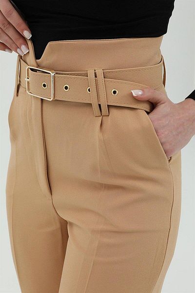 VAPUR Light Brown Atlas Trousers with Belt