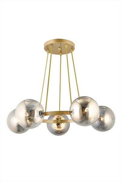 SONSUZ AYDINLATMA&AVİZE Infinite Antique 5-Piece Ring Smoked Globe Glass Modern Chandelier