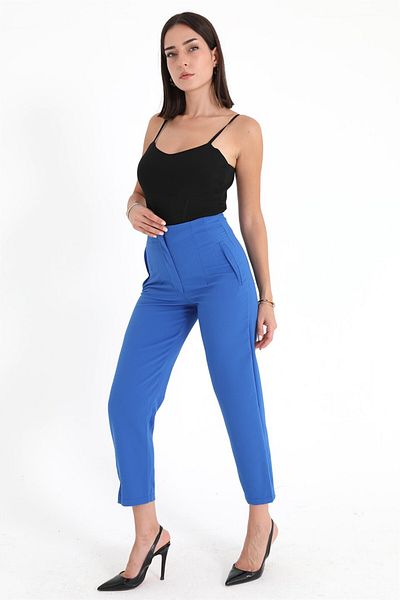 VAPUR High Waist Dart Atlas Trousers - Sax Blue