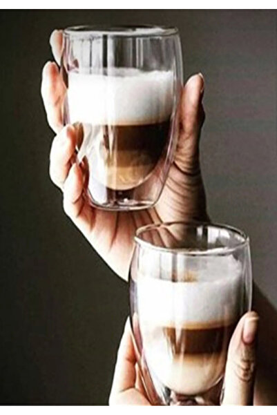 M Mimoza Park Çift Camlı Çift Cidarlı Cam Kupa 300 ml Ev Ofis Fincanı Çift Ka...