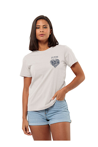 Jack Wolfskin Kırık Beyaz Kadın Bisiklet Yaka T-Shirt 1809701_5629_DISCOVER H...