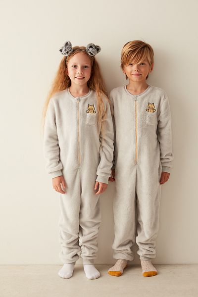 Penti Gray Unisex Kids Cat Printed Jumpsuit
