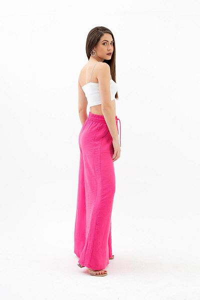VAPUR Fuchsia Linen Women's Trousers - Wide Belt and Wide Leg