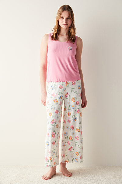 Penti Flora Desenli Kırık Beyaz Pantolon Pijama Altı