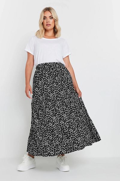 Stil Diva Large Size Long Cut Pocketless Elastic Waist Patterned Skirt 160320