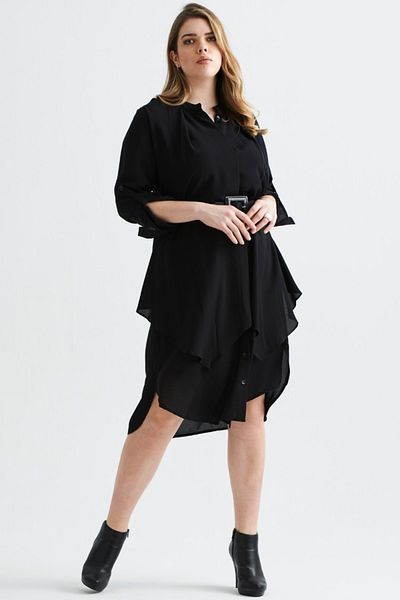 EVEN plus size Black Koton Plus Size Shirt Dress
