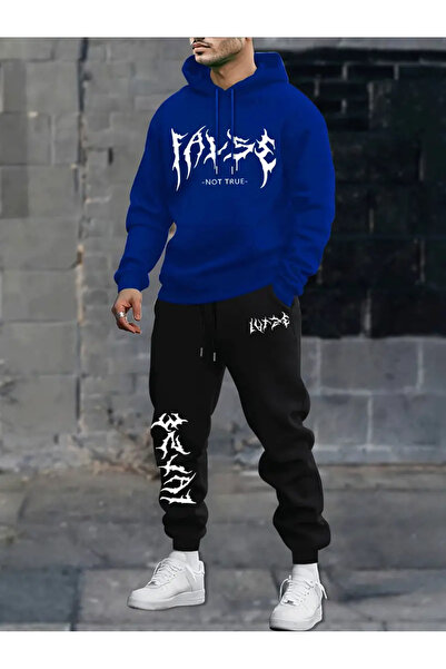 GALASHOP Erkekler için Trend Geometrik Baskılı Kapüşonlu-Eşofman Altı