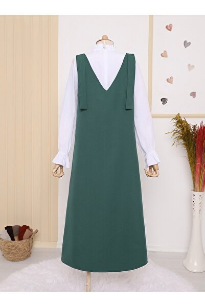 Modamorfo Μακρύ Gilet με Δέσιμο στους ώμους -σμαραγδί