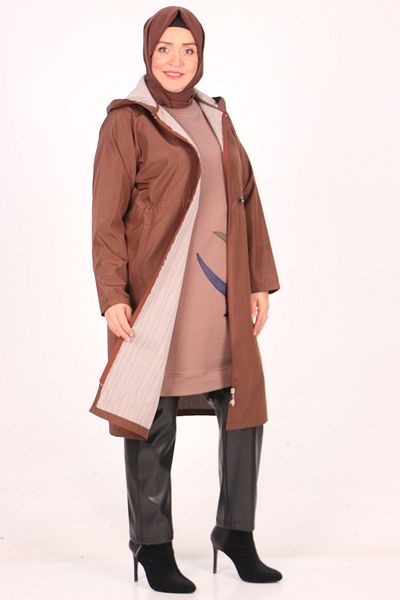 eslamood 33055 Καμπαρντίνα Bondit με φερμουάρ Plus Size - Καφέ