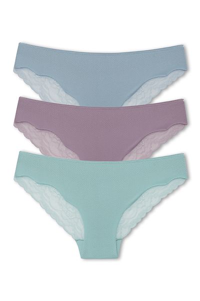 HNX Γυναικεία εσώρουχα 3 τεμαχίων Interlock Laser Cut Lace Slip πίσω