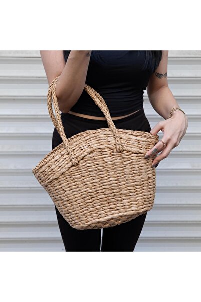 Piraye Gift Çift El Askılı  Astarlı Oval  Hasır Çanta