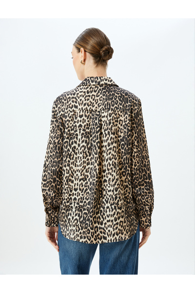 Koton Cămașă clasică din satin cu mânecă lungă cu imprimeu leopard
