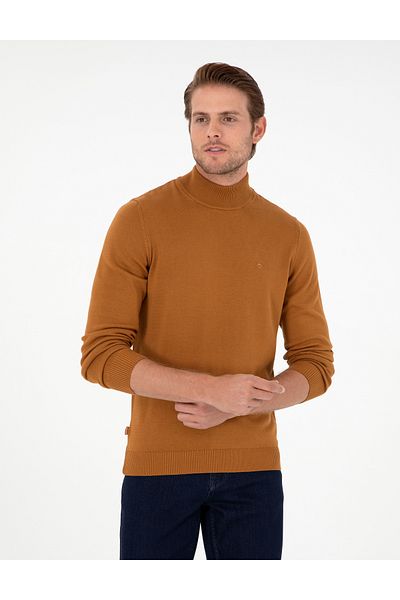 Pierre Cardin Καφέ Slim Fit Μισός Γαλλικός Γιακάς Basic Πλεχτό Πουλόβερ 50296548-VR163