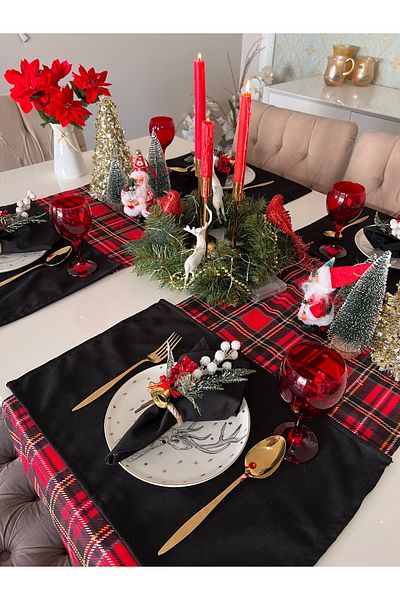 Ayd Home New Year Red Black Plaid Runner - 1 Piece Christmas Christmas Ranir Tableware Winter New Year Checkered