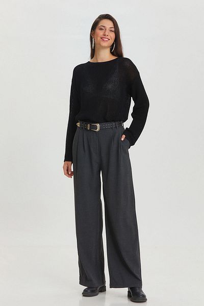 Clandestino Pleated Loose Fit Stylish Fabric Pants Dark Gray