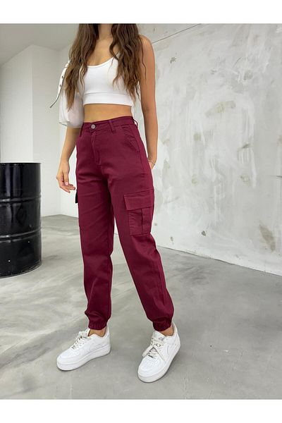 BİKELİFE Burgundy Cargo Pocket Gabardine Fabric Trousers
