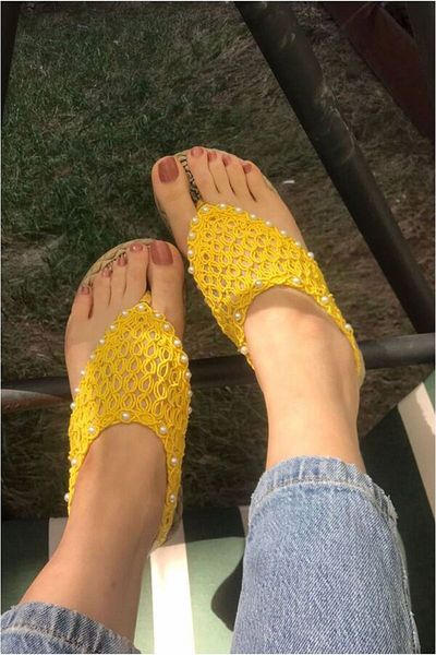 pabucmarketi Yellow Braided Women's Sandals