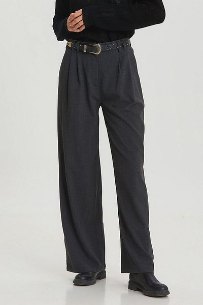 Clandestino Pleated Loose Fit Stylish Fabric Pants Dark Gray
