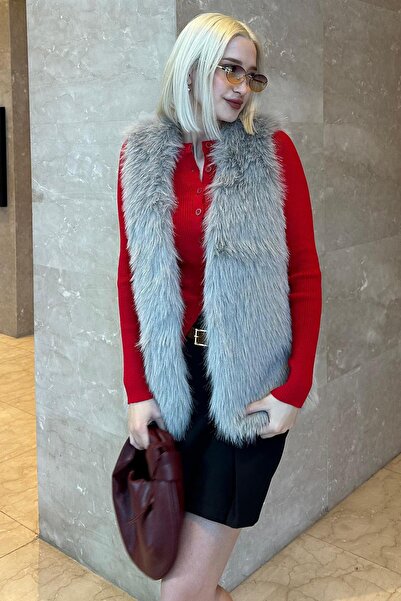 Madmext Boyalı Gri Yumuşak Doku Astarlı Kadın Yelek MG2238