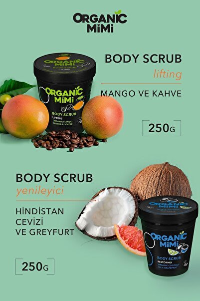 ECOLATIER 2’li Set Vücut Peelingi Sıkılaştırıcı Hindistan Cevizi Greyfurt ve Mango Kahve