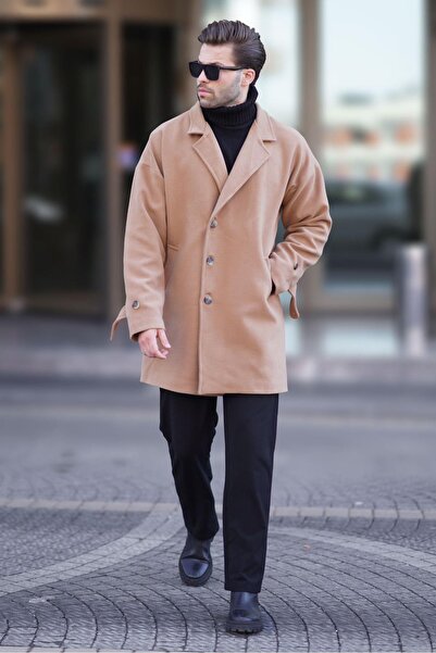 Madmext Vizon Kruvaze Yaka  Düğme Detaylı Erkek Kaban 7217