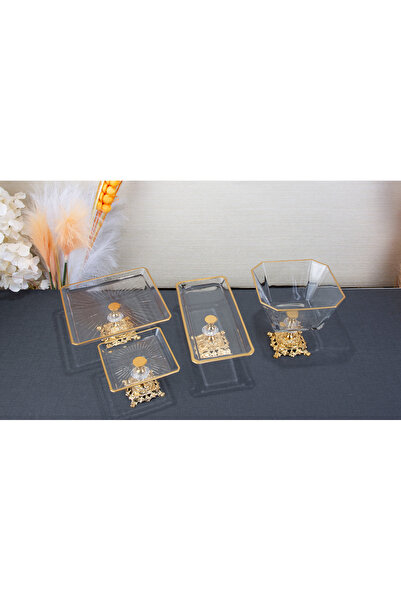 ARGKRİSTAL Gold Detaylı Metal ayak 4 parça sunum seti