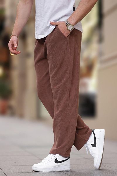 Madmext Ανδρικό αθλητικό παντελόνι καφέ Relaxed Fit με υφή E6557