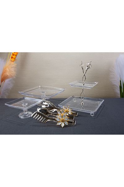 ARGKRİSTAL Silver Color 6 Piece Table Presentation Set