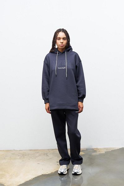 Basicpark Smoked Fleece Inside Lower Top Embroidery Embroidered Hooded Oversize Hooded Set